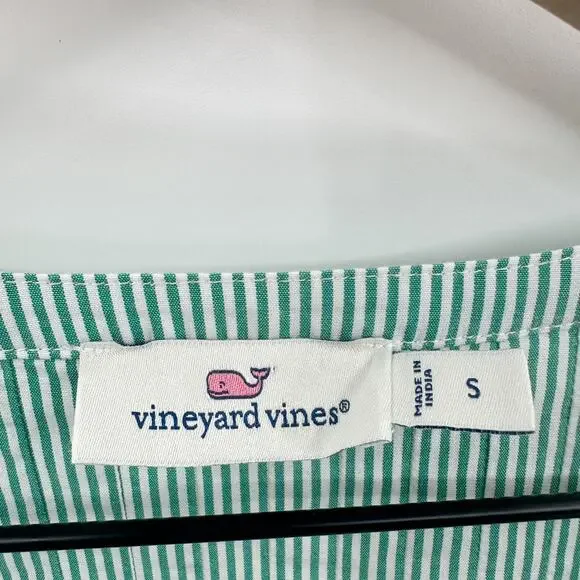 Vinyard‎ Vines Striped Pintuck Long Sleeve Top in Stripe Seawall Green Size S - Picture 7 of 11